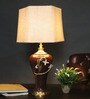 Golden Tulip Table Lamp With Frustum Shaped Beige Shade