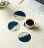 Set Of 4 Dark Blue Resin Golden Waves Coaster