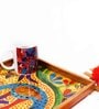 Gond Bird Multicolour Plywood, Cloth, Goldfoil, Paints & Semi Precious Stones Serving Tray
