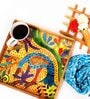 Gond Bird Multicolour Plywood, Cloth, Goldfoil, Paints & Semi Precious Stones Serving Tray