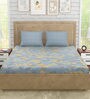 Blue Floral 300 TC 100% Cotton Queen Sized Bed Sheets with 2 Pillow Covers