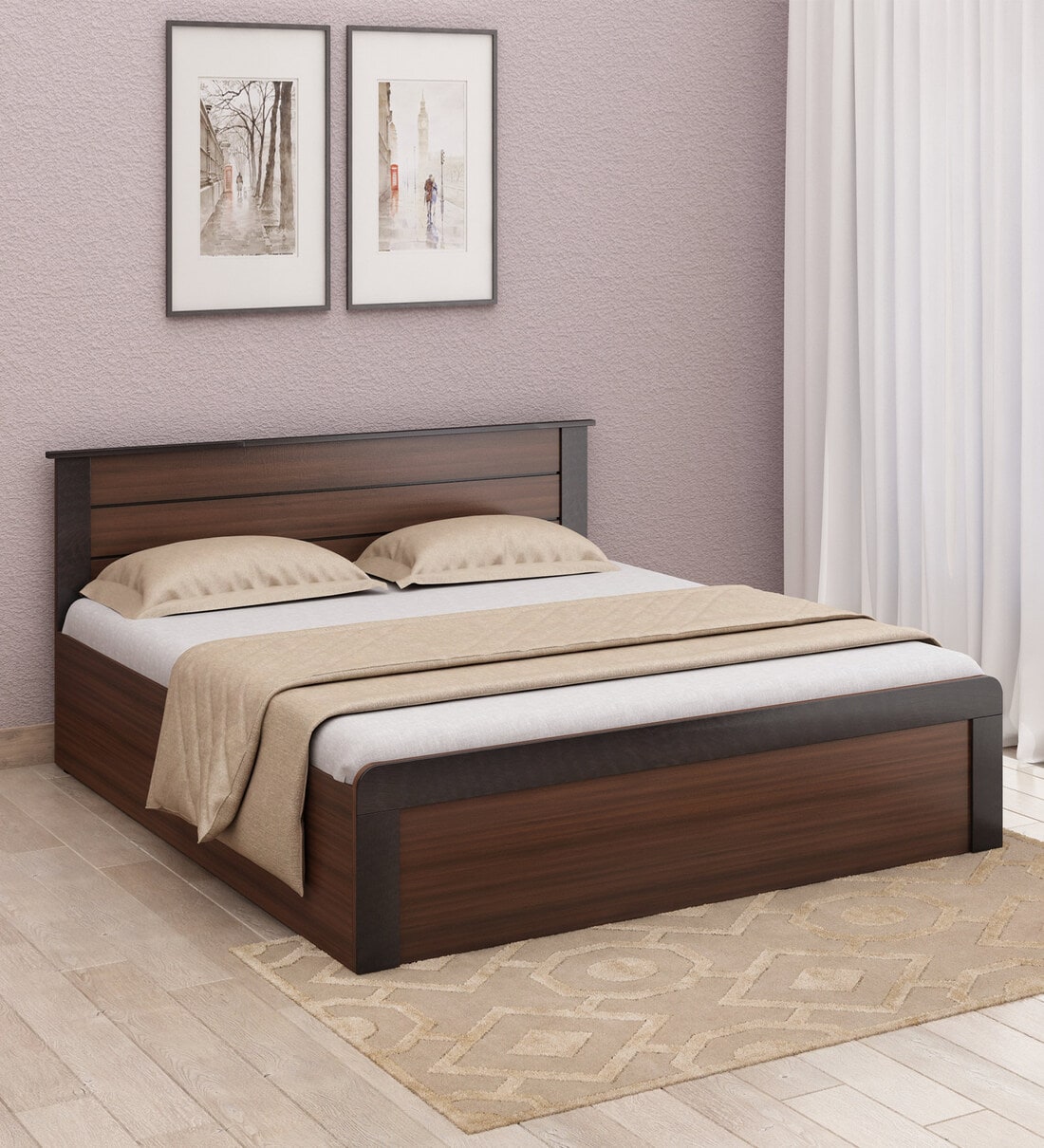 Buy Grace Queen Size Bed in Walnut & Wenge Finish with Box Storage at ...