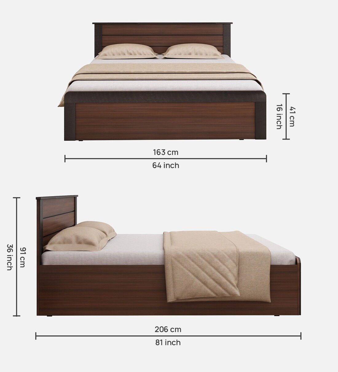 Buy Grace Queen Size Bed in Walnut & Wenge Finish with Box Storage by