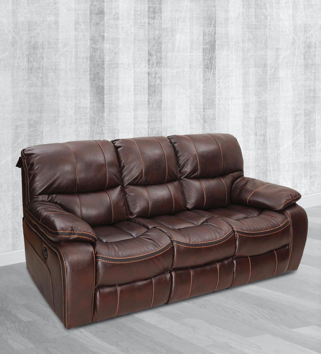 Buy Grand 3 Seater Recliner in Maroon Colour by Royaloak Online Motorized 3 Seater Recliners