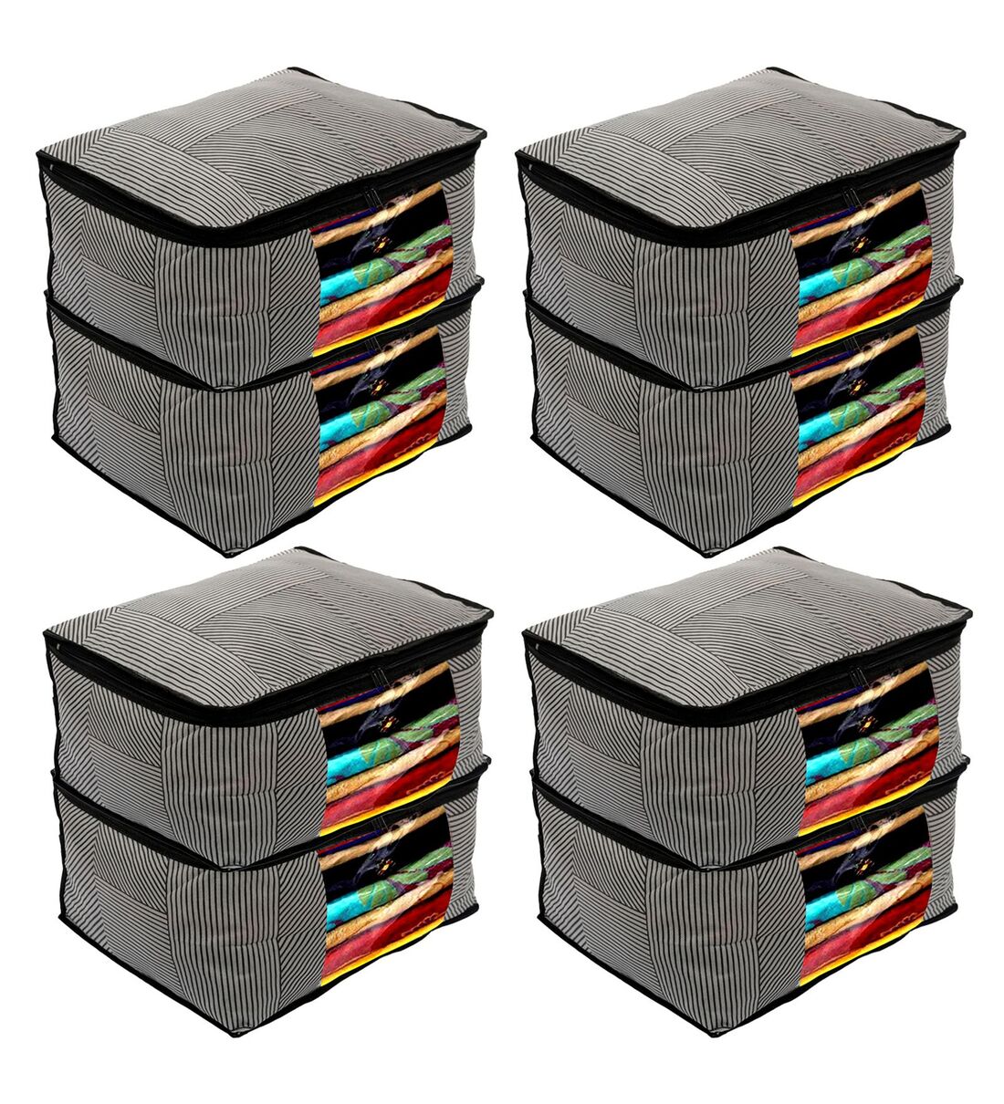 Buy Grey Solid NonWoven Foldable Underbed Organizer (Set Of 8) at 60