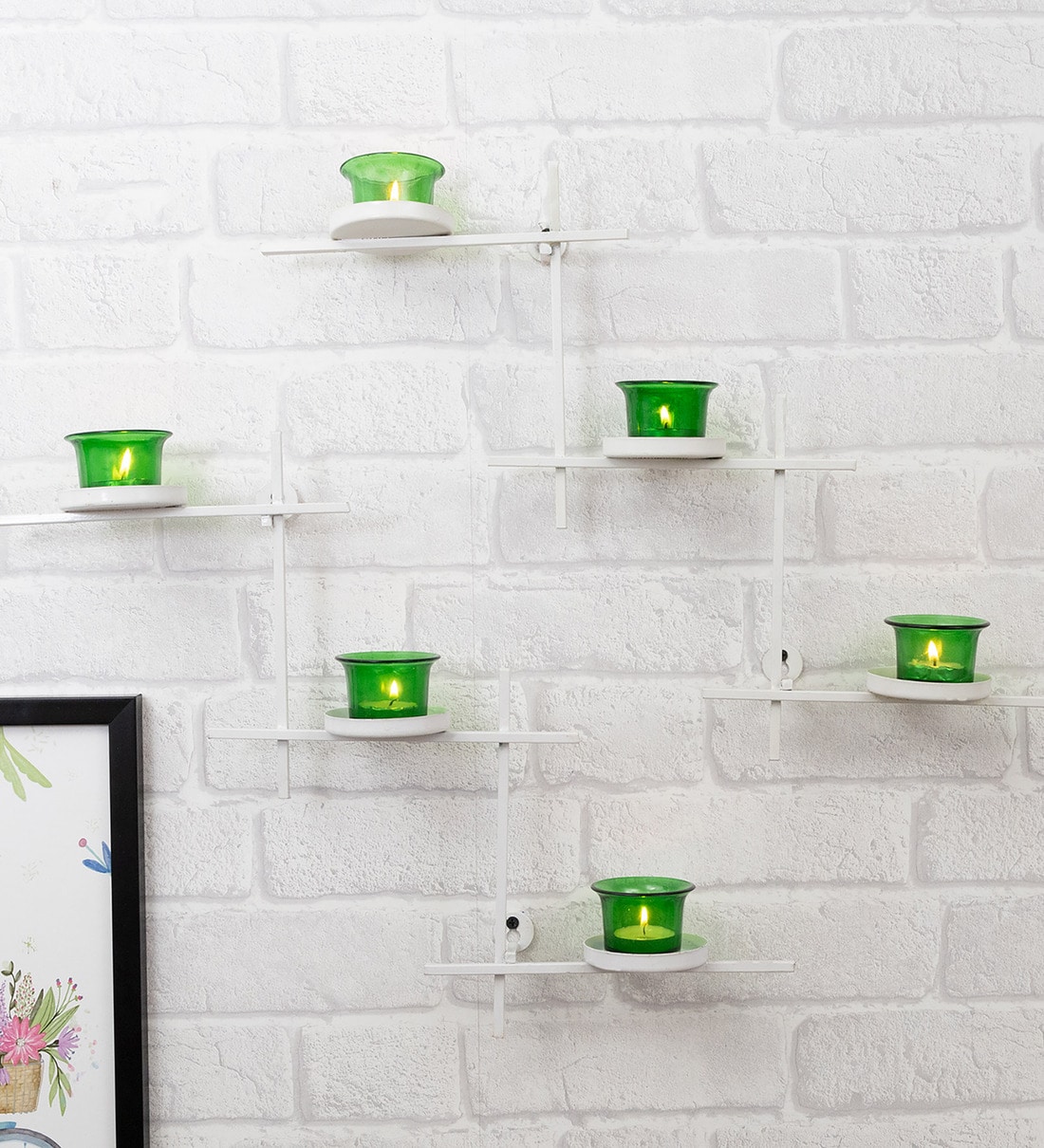Buy Green Metal Wall Tea Light Holders (Pack of 2) by Homesake Online