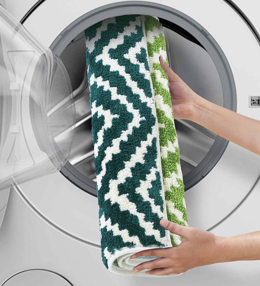 Buy Green Geometric Polyester AntiSkid Bathmat by Obsessions Online