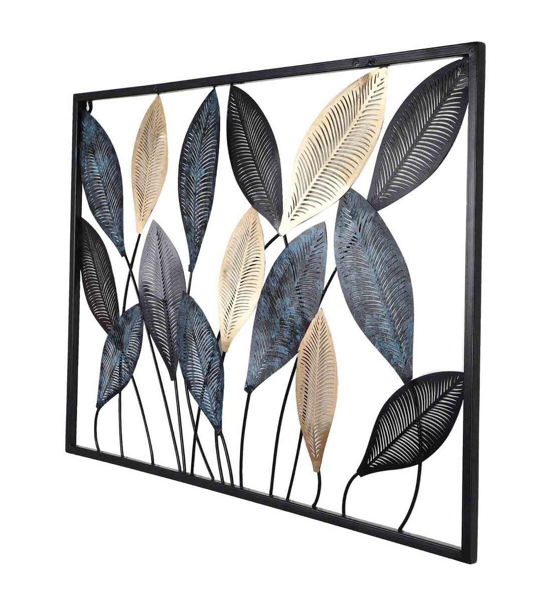 Buy Multicolor Iron Etching Leaves Rectangular Shape Floral Metal Wall