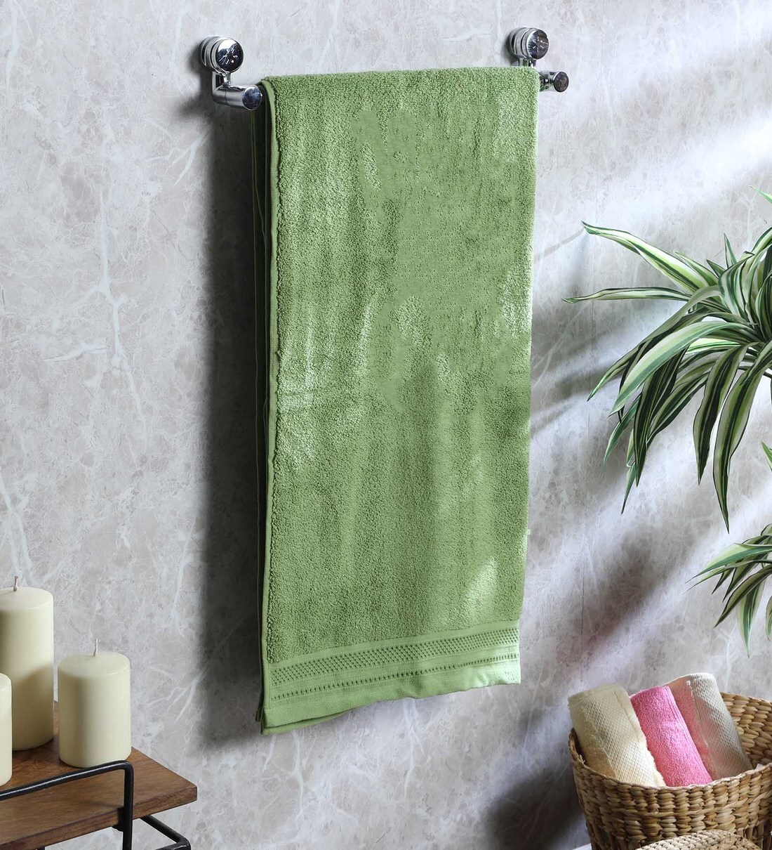 Buy Green Solid 500 GSM Cotton Bath Towel by Raymond Home Online Solid Colour Bath Towels