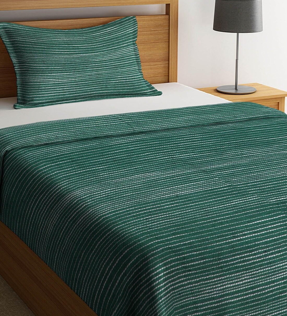 Buy Cotton Single 300 TC Bed Cover With 1 Pillow Cover by Klotthe Online Solid Bed Covers