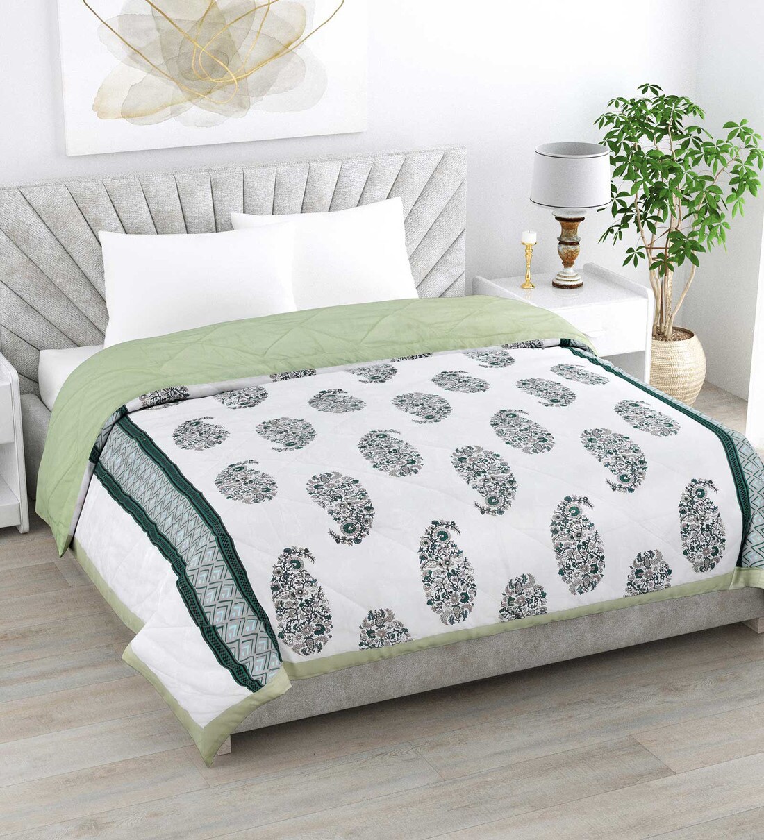Buy Green Cotton Traditional 150 GSM Double Bed Quilted Comforter at 74