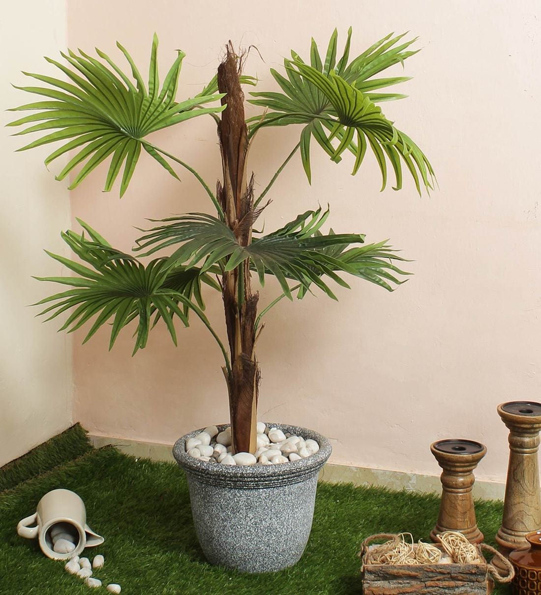 Buy Green Decorative Artificial Fan Palm Plant without Pot by Fourwalls Online Artificial