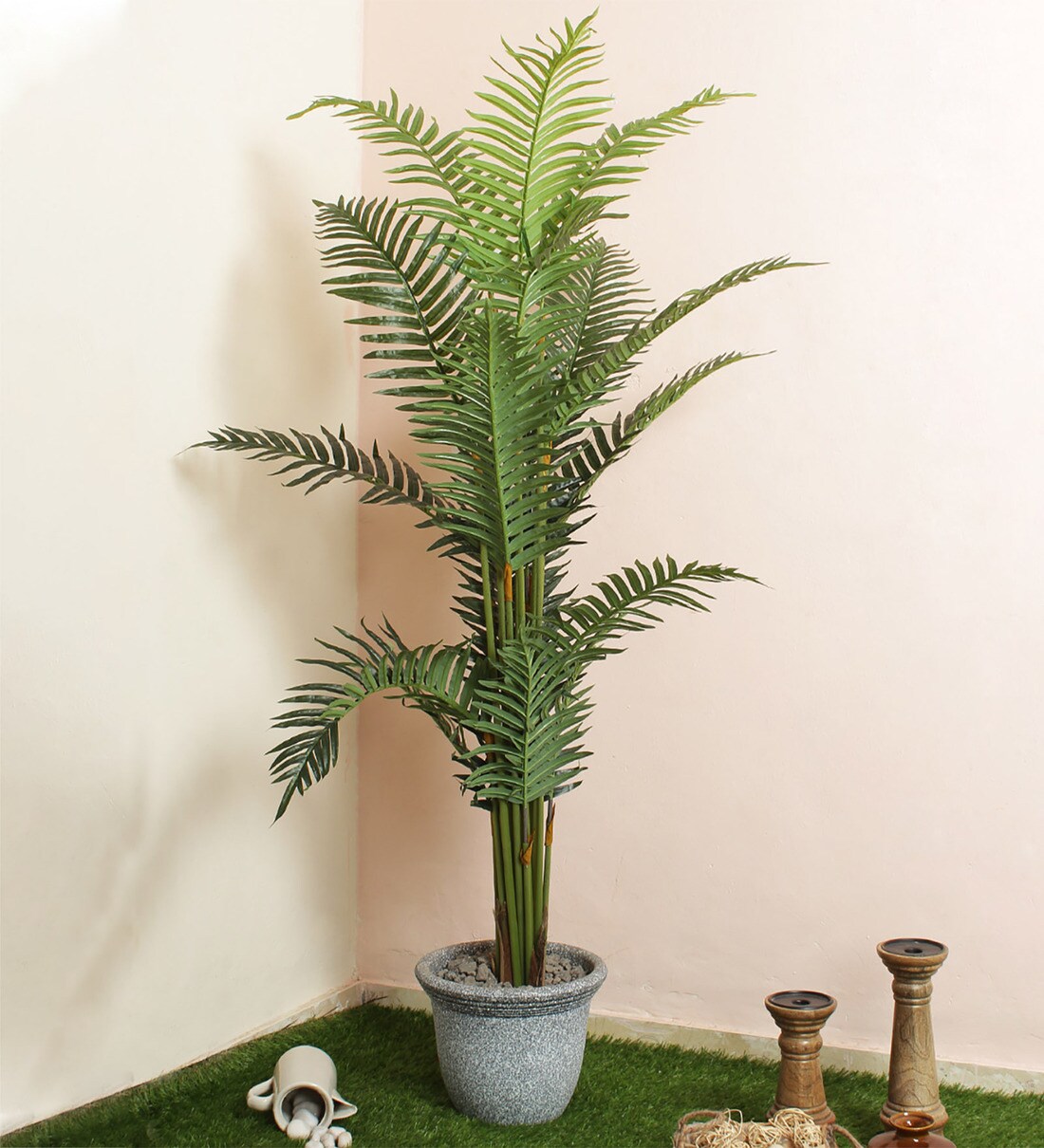 Buy Green Fabric Artificial Real Touch Areca Palm Plant without Pot by Fourwalls Online