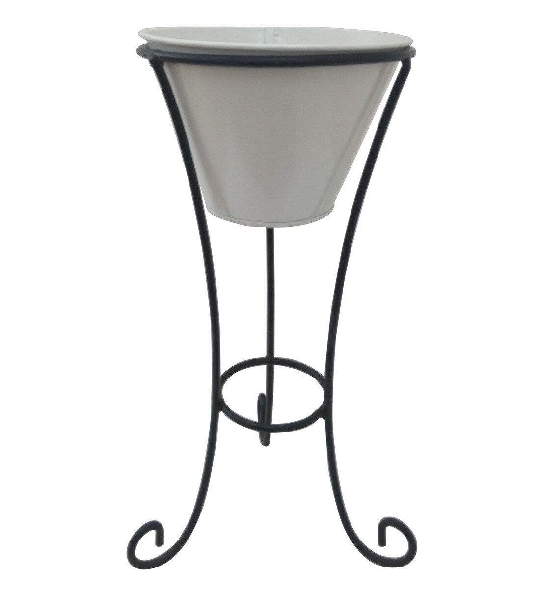 Buy White Metal and Iron Large Pot Stand with Pot by Green Gardenia