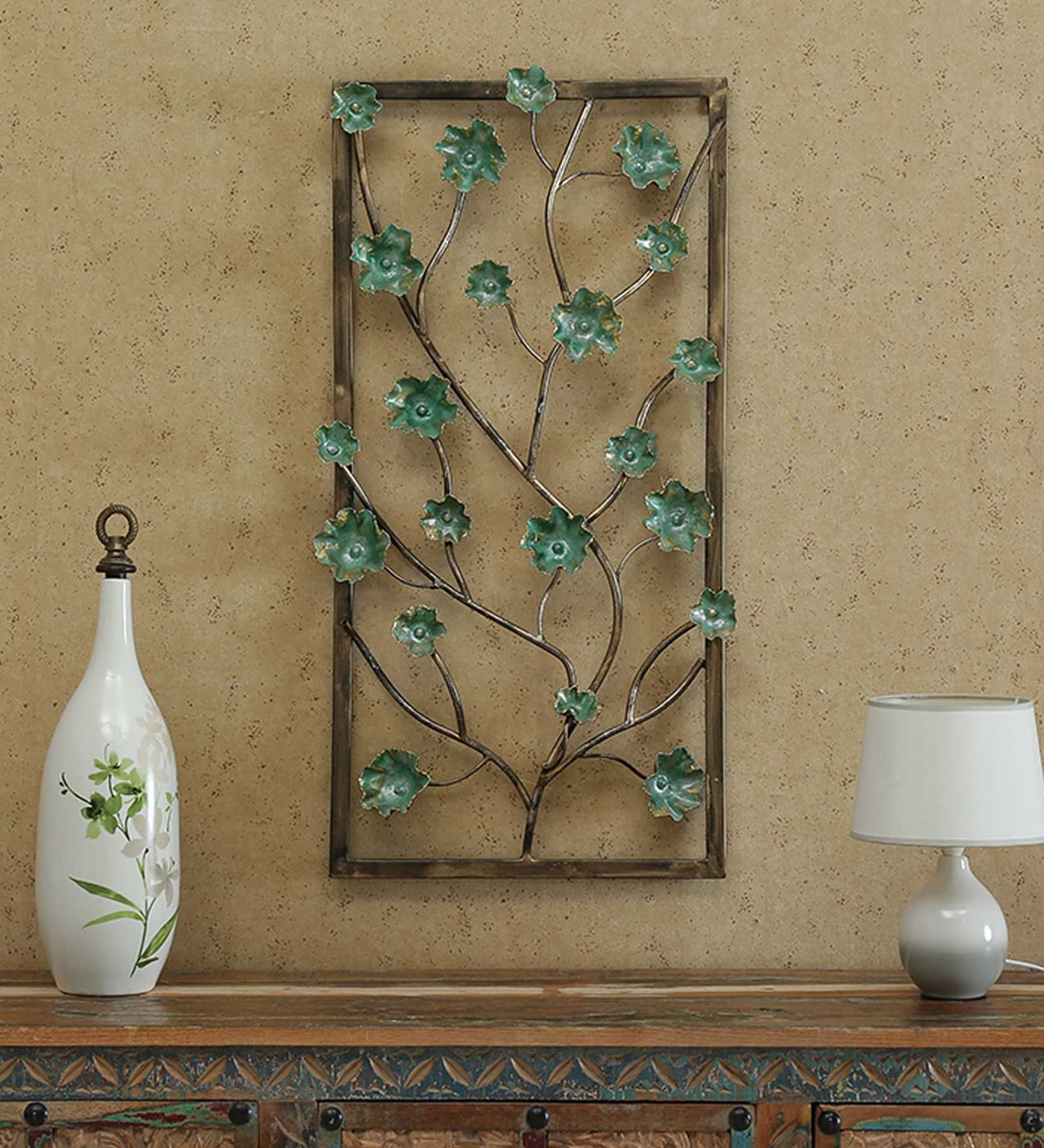 Buy Wrought Iron Framed Leaf Wall Art In Green at 11 OFF by The