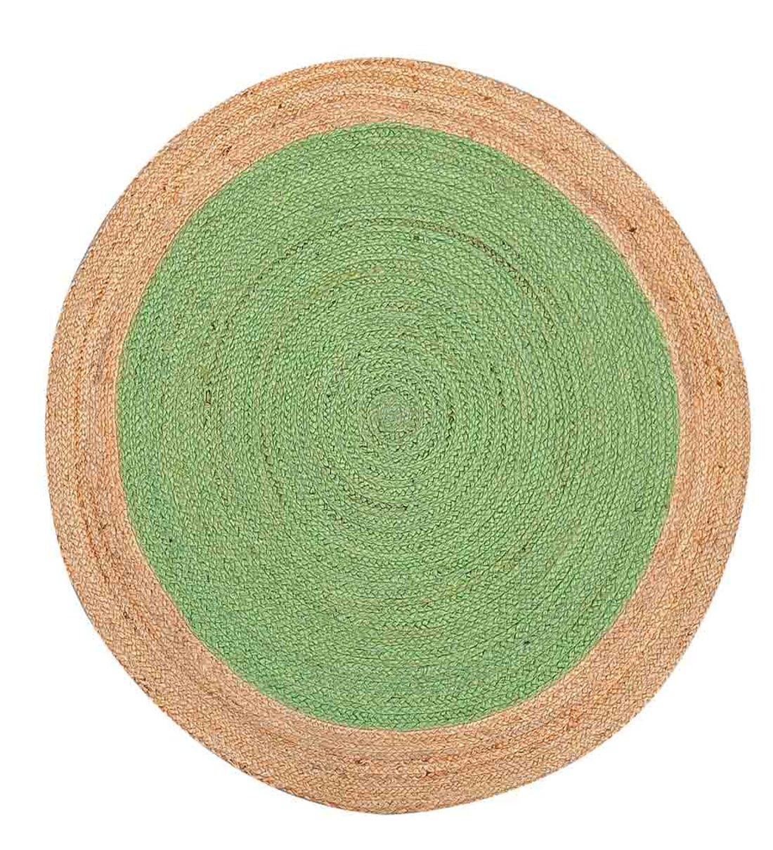 Buy Green Jute Solid Round Hand Woven Carpet by MRIC Online Solid