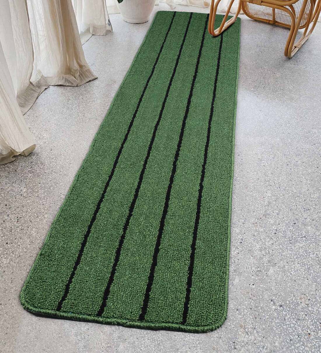 Buy Green Microfibre 71 x 18 Inches Machine Made Floor Runner by Saral