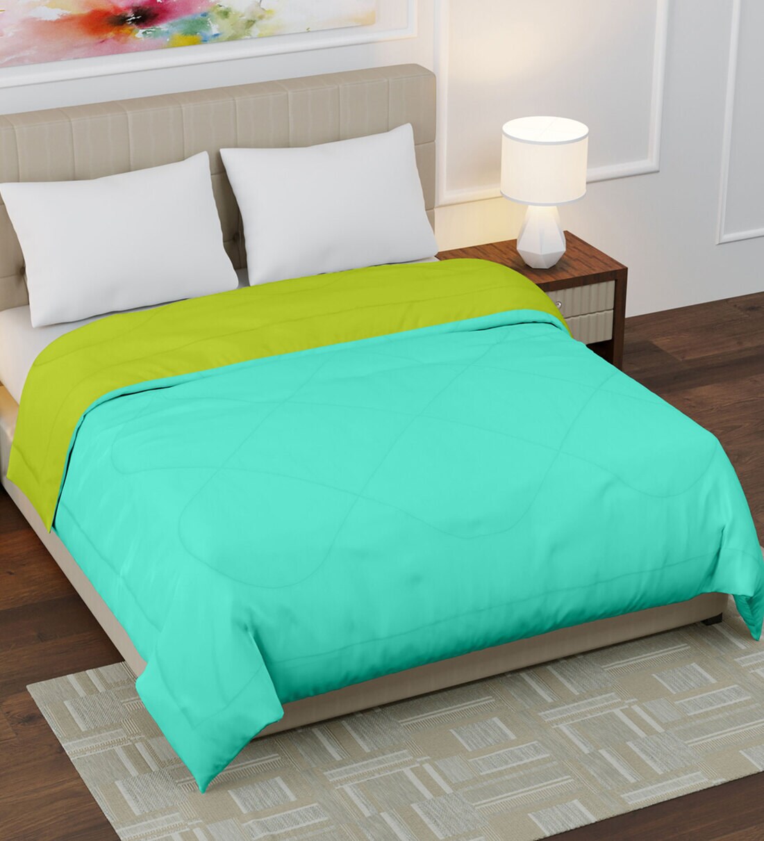 Buy Green Microfiber 200 Mild Winter Double Bed Comforter by WRAPRY at