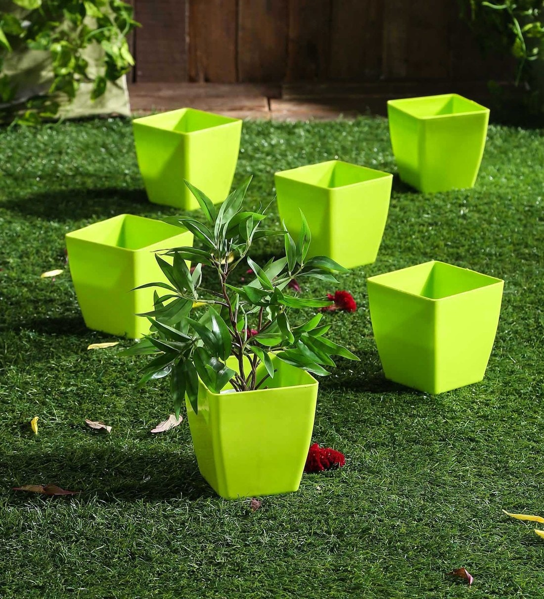 Buy Green Plastic Planter Set Of 6 By Meded Online Desk Pots Pots