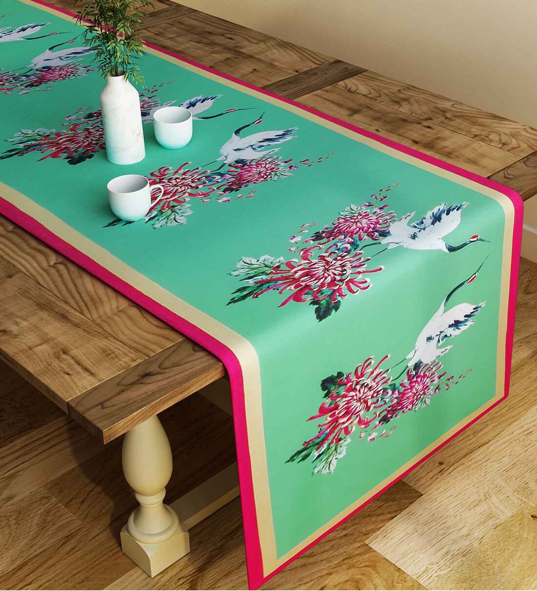 Buy Blake (48x12) Green & Pink Cotton Table Runner at 76 OFF by SEJ By