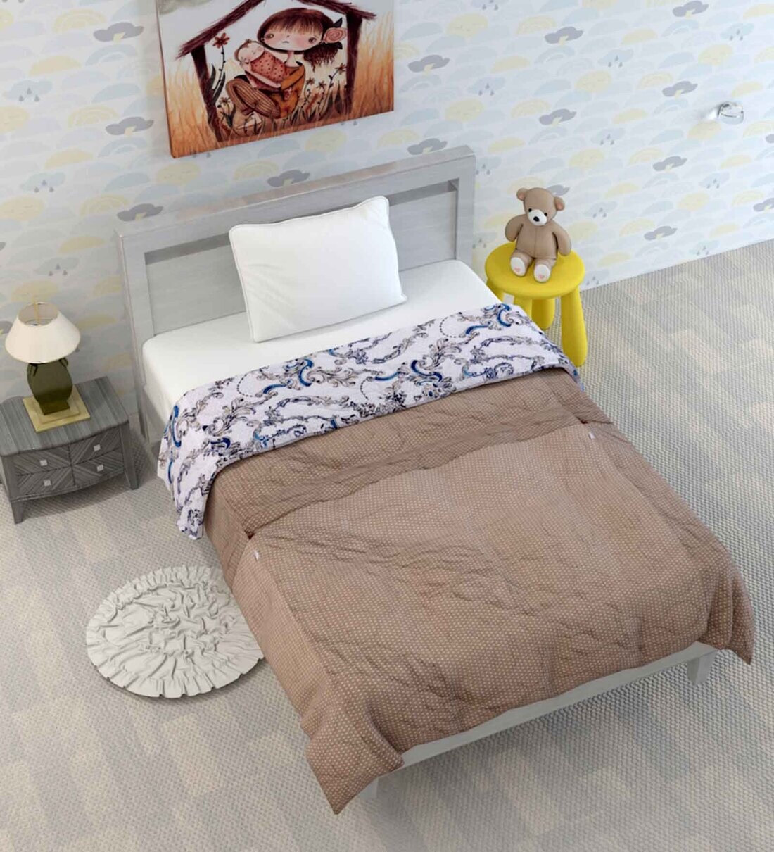 Single Bed Kids Comforters Reversible Multicolor Polyester Abstract 120 GSM