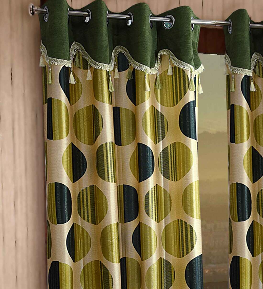 Buy Green Geometric Polyester 5 Ft Semisheer Eyelet Window Curtains