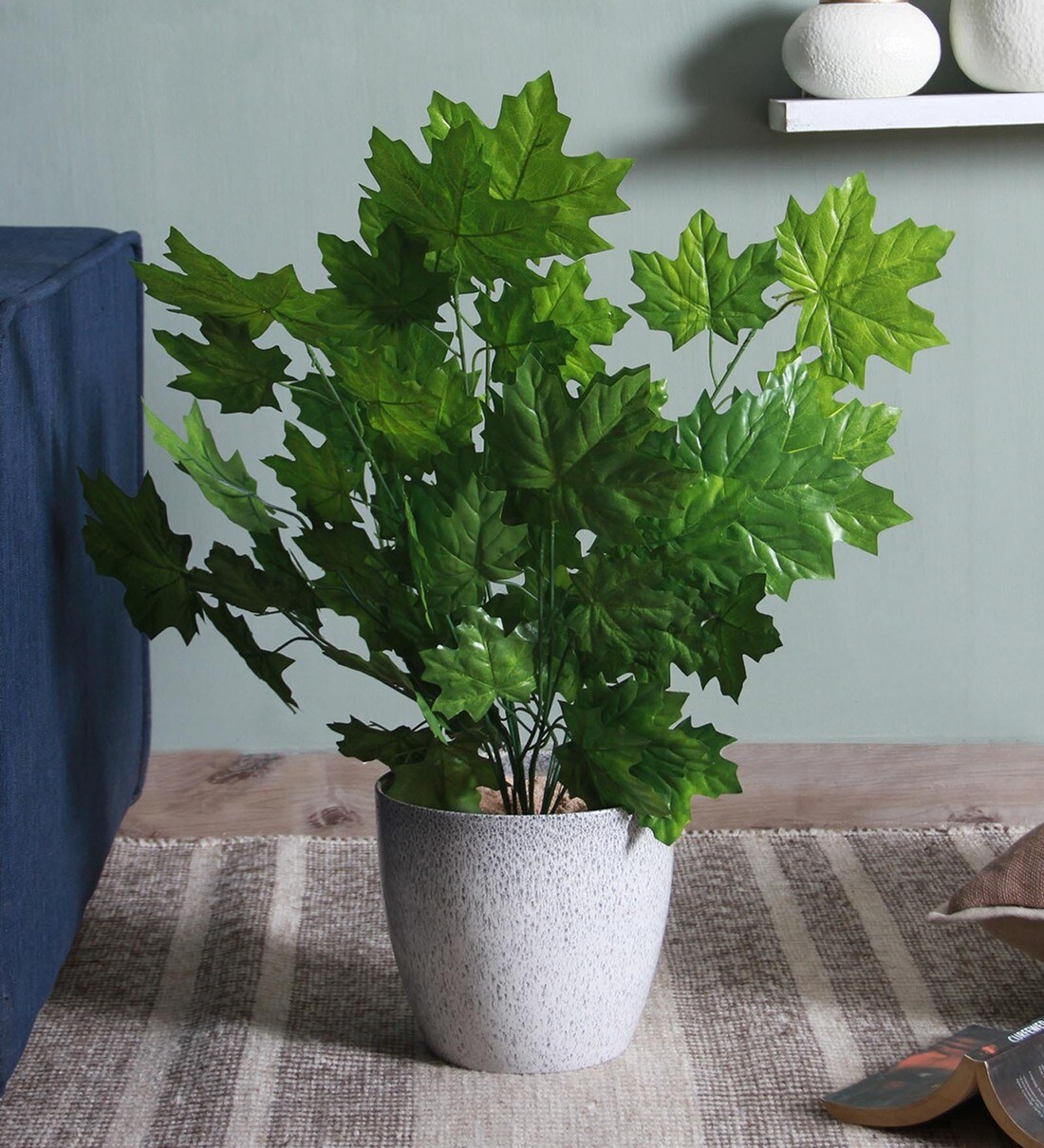 Buy Green Polyester UF Protected Artificial Maple Stem with Pot, Set of 4 by Fourwalls Online