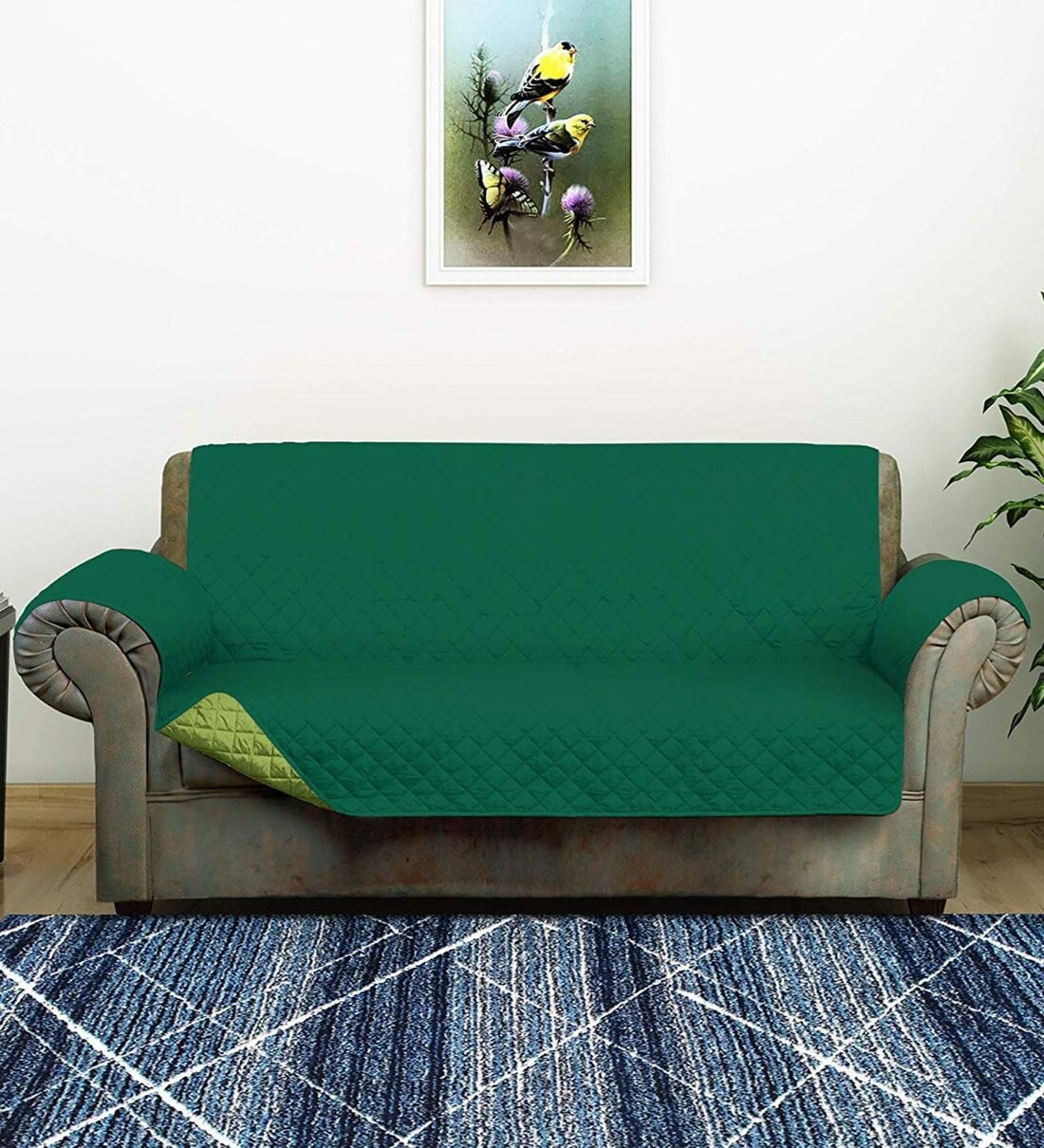 Buy Green Polyester With Microfiber 60 GSM Printed 2 Seater Sofa Cover