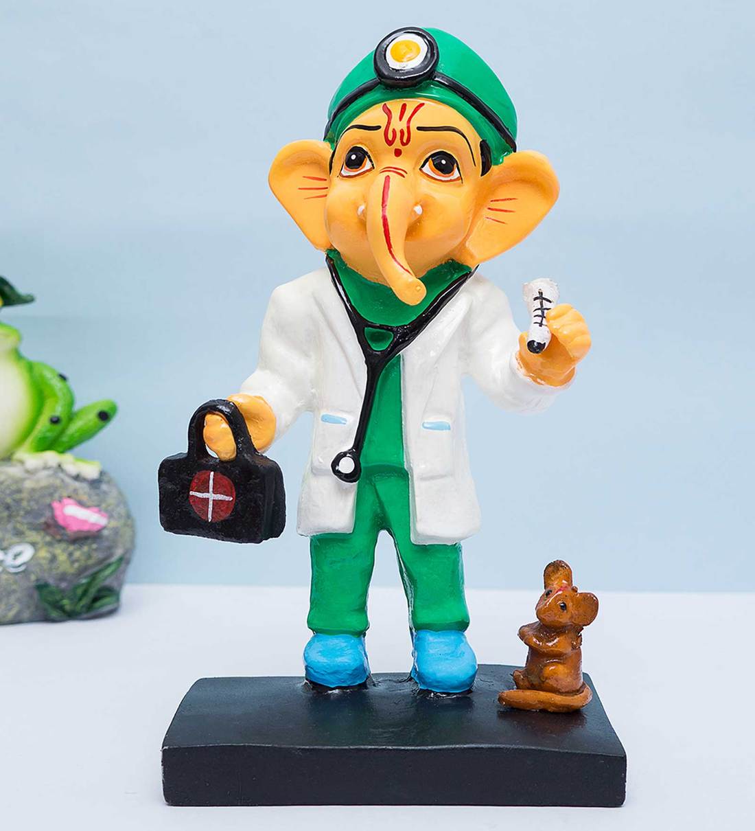 Buy Green Polyresin Handcrafted Doctor Ganesha Idol By Golden Peacock