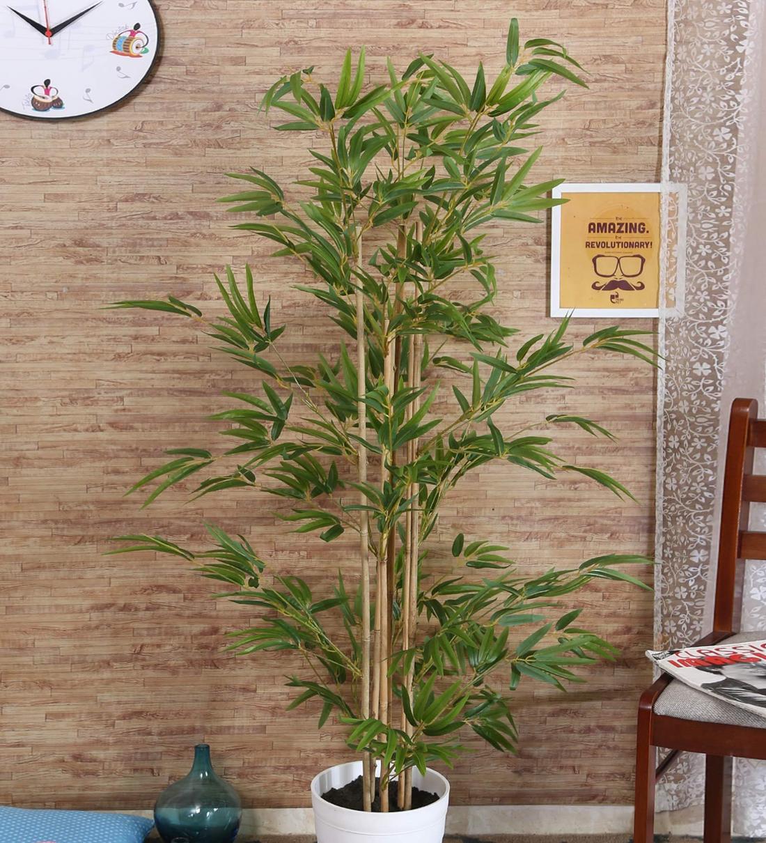 Buy Green Polyster Decorative Artificial Bamboo Floor Plant without Pot by Fourwalls Online