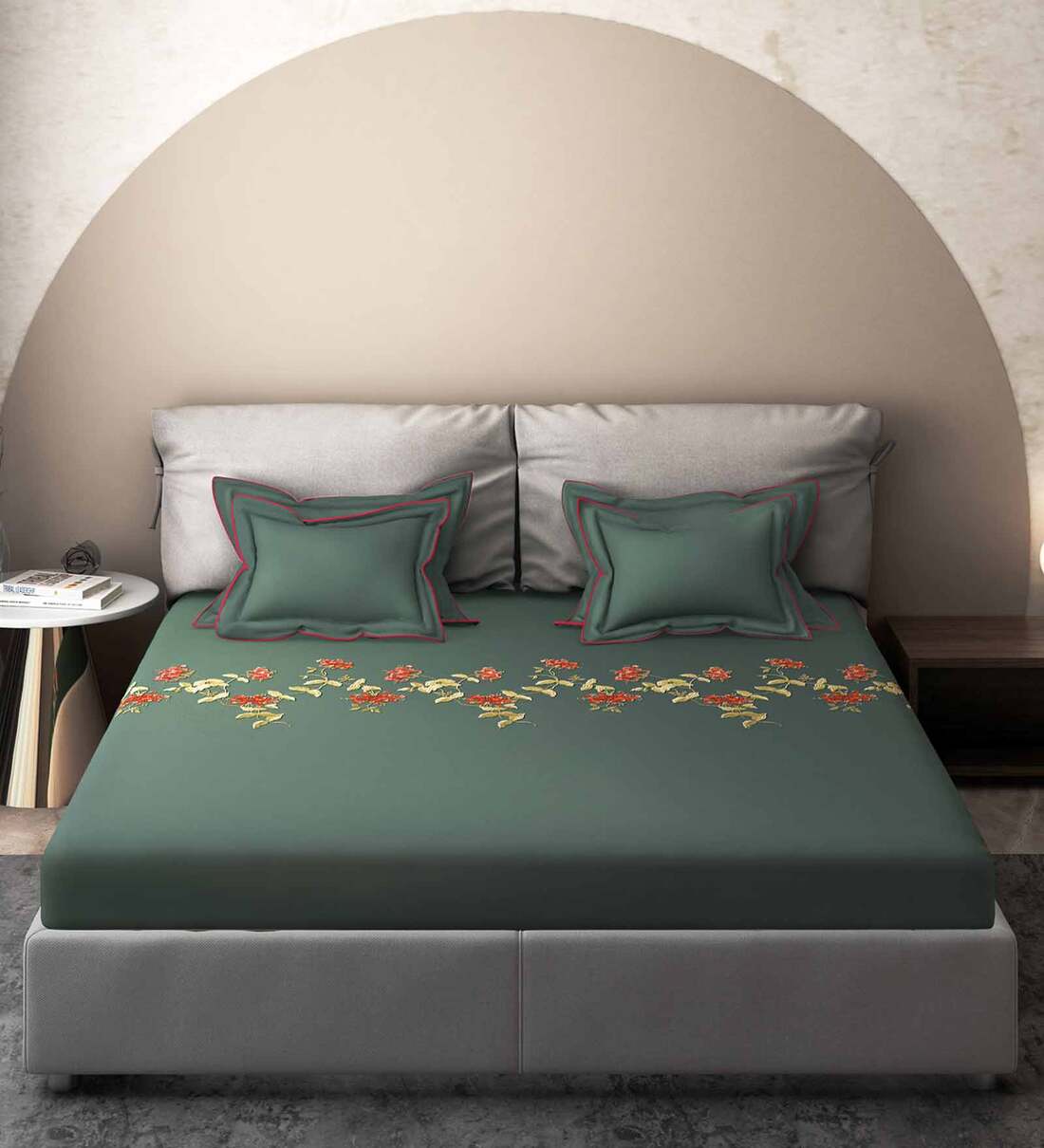 Buy Green Solid 210 TC Cotton King Sized Bed Sheets with 2 Pillow