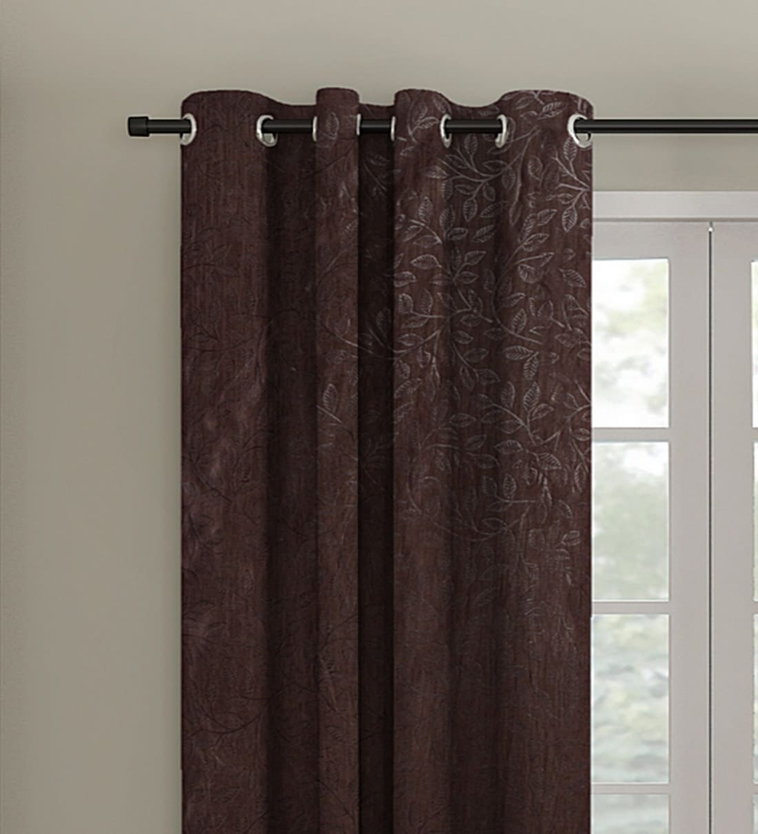 Buy Brown Floral Polyester 5 Ft Semisheer Eyelet Window Curtains (Set