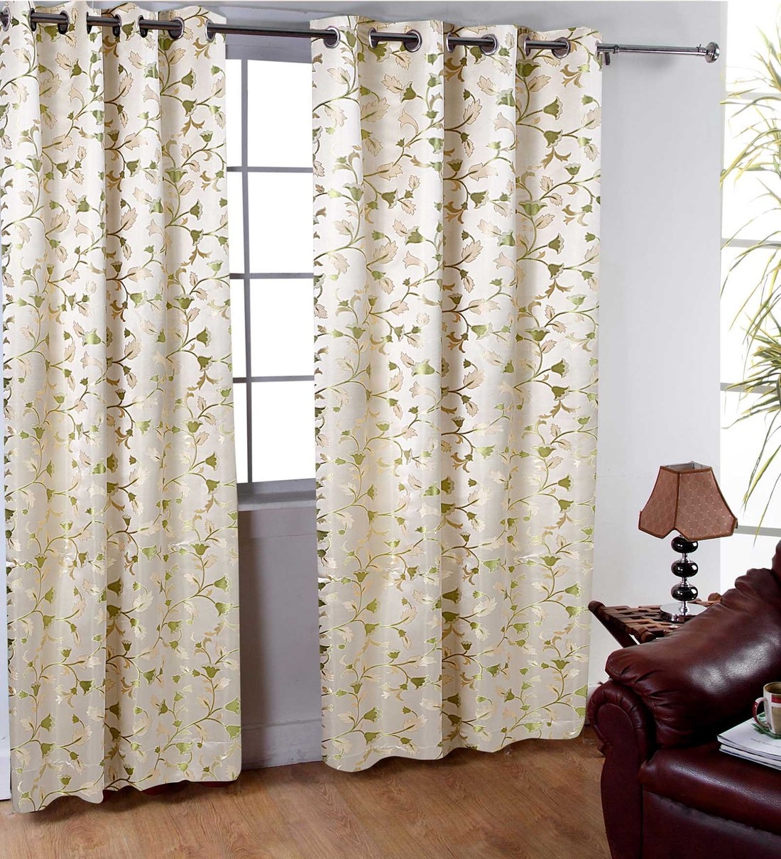 Buy Beige Polyester Floral 5 Ft Light Filtering Eyelet 1 Window Curtain