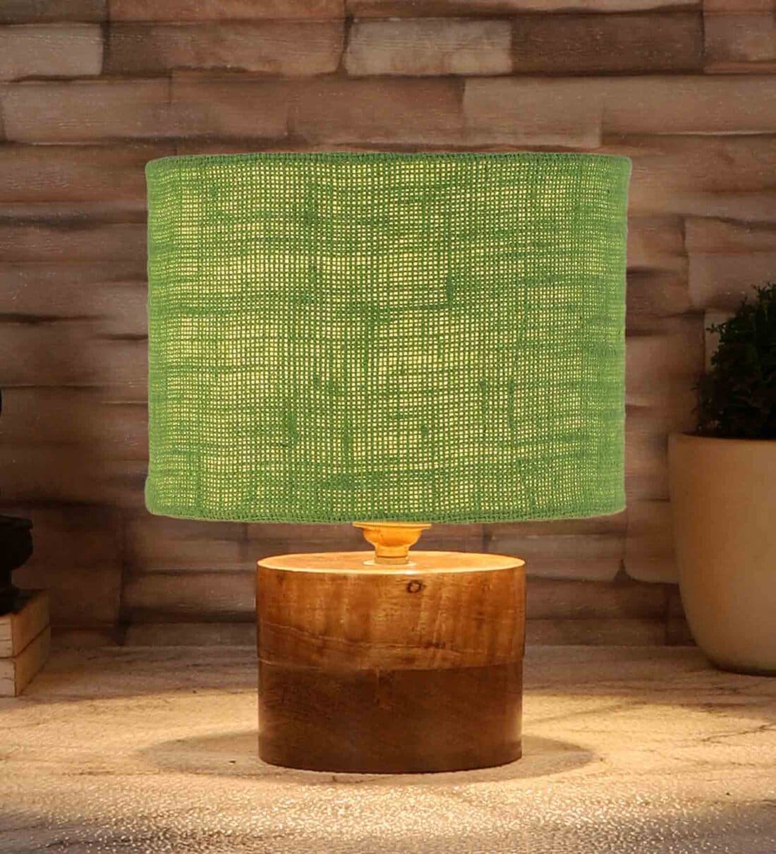 Buy Green Shade Table Lamp With Wood Base By New Era at 24 OFF by New