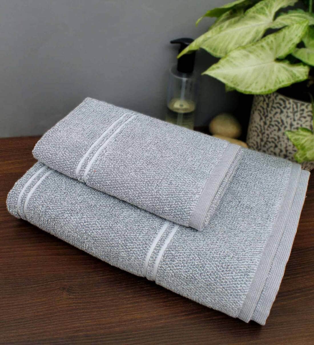 Buy Grey Solid 500 GSM Cotton Towel Sets (Set of 2) by AVI Living at 39