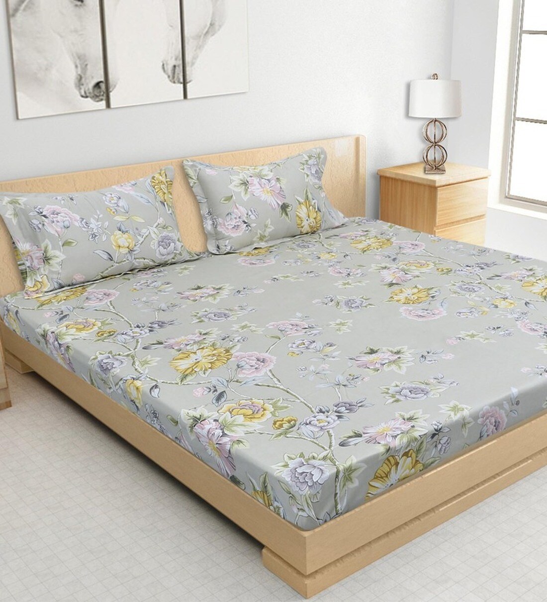 Buy 100 Cotton 220TC King Size Bedsheet with 2 Pillow Covers by S9Home