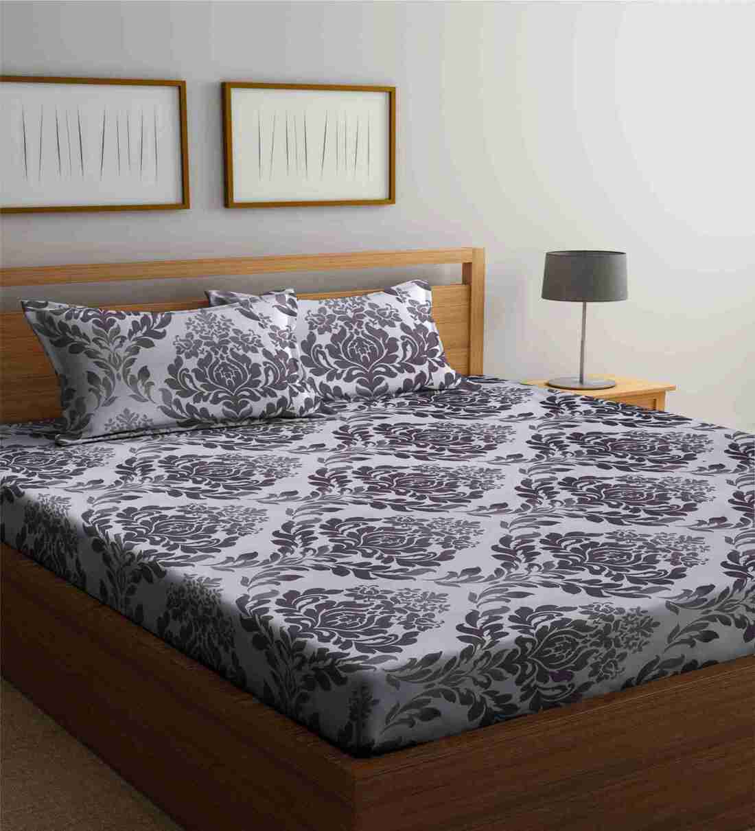 Buy Grey Abstract 300 TC Cotton Blend 1 King Sized Double Bedsheet With