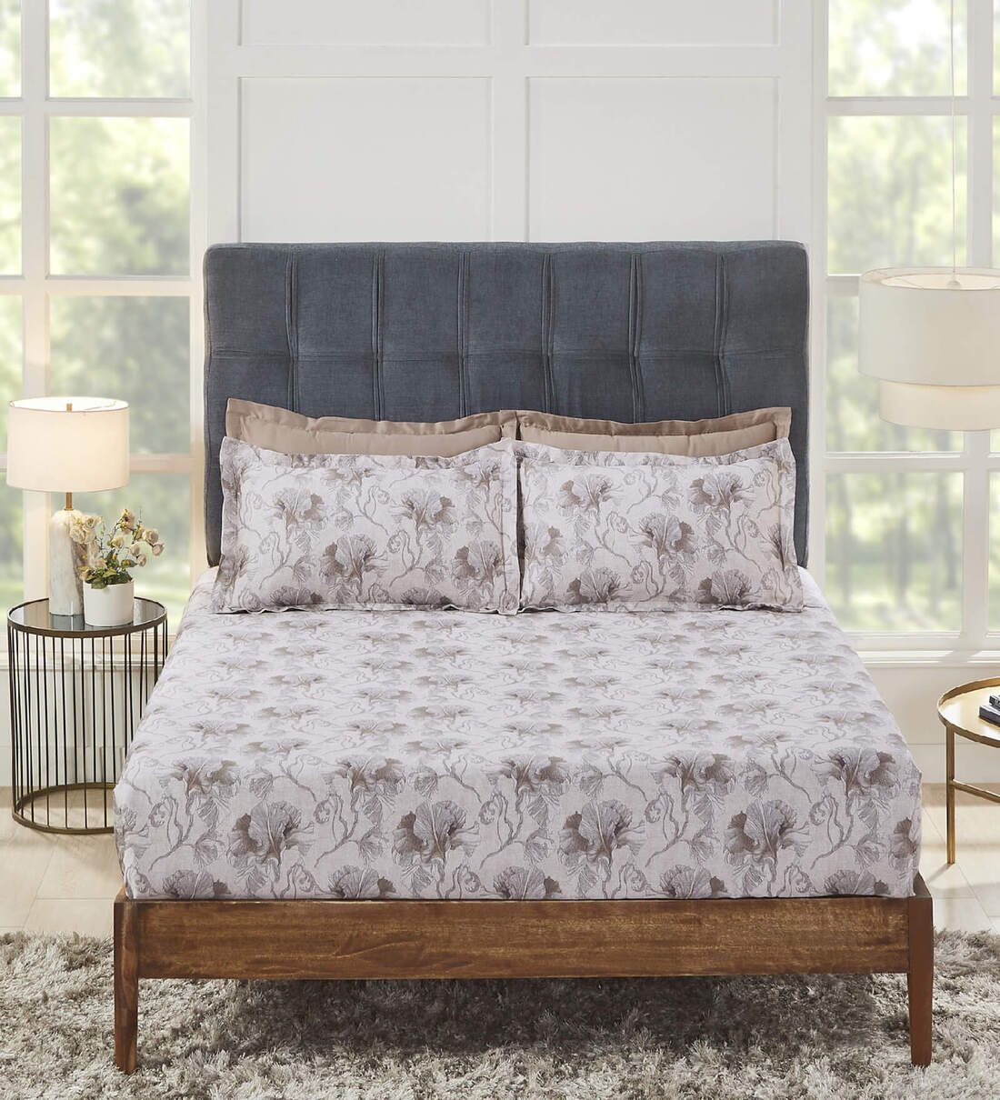 Buy Brown Abstract 300 TC Cotton King Sized Bed Sheets with 2 Pillow