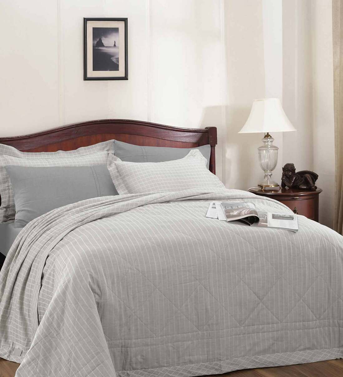 Buy Grey Cotton 120 GSM AC Room Double Bed Quilt by Maspar Online