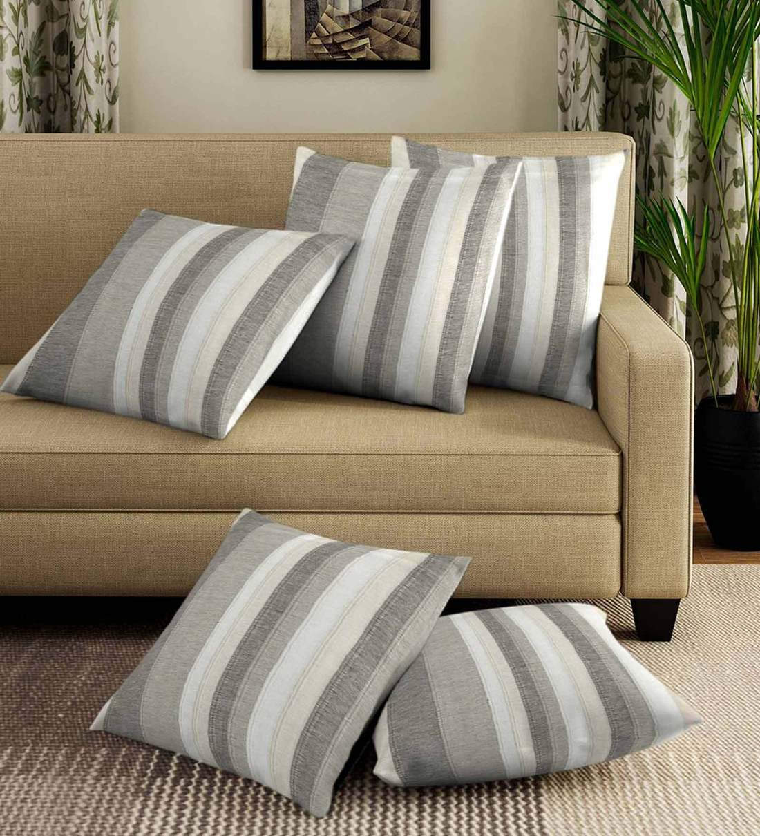 Buy Geometric Pattern Cotton Grey Cushion Covers 14 X 14 Inch Cushion