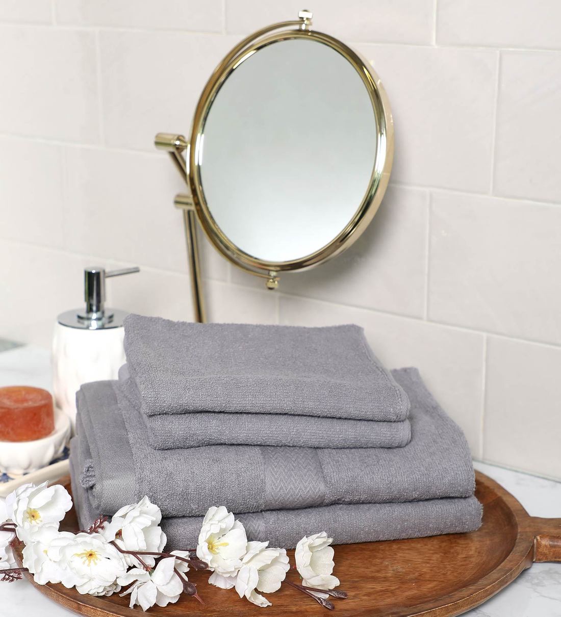 Buy Grey Solid 380 GSM Cotton Towel Sets (Set of 4) by Raymond Home at