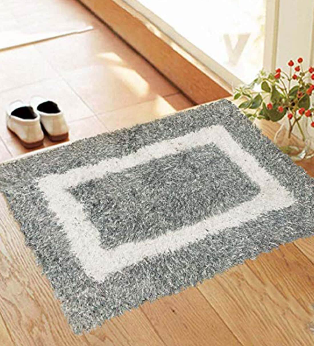 Grey Geometric Cotton 15 x 23 Inches Super Soft Door Mat