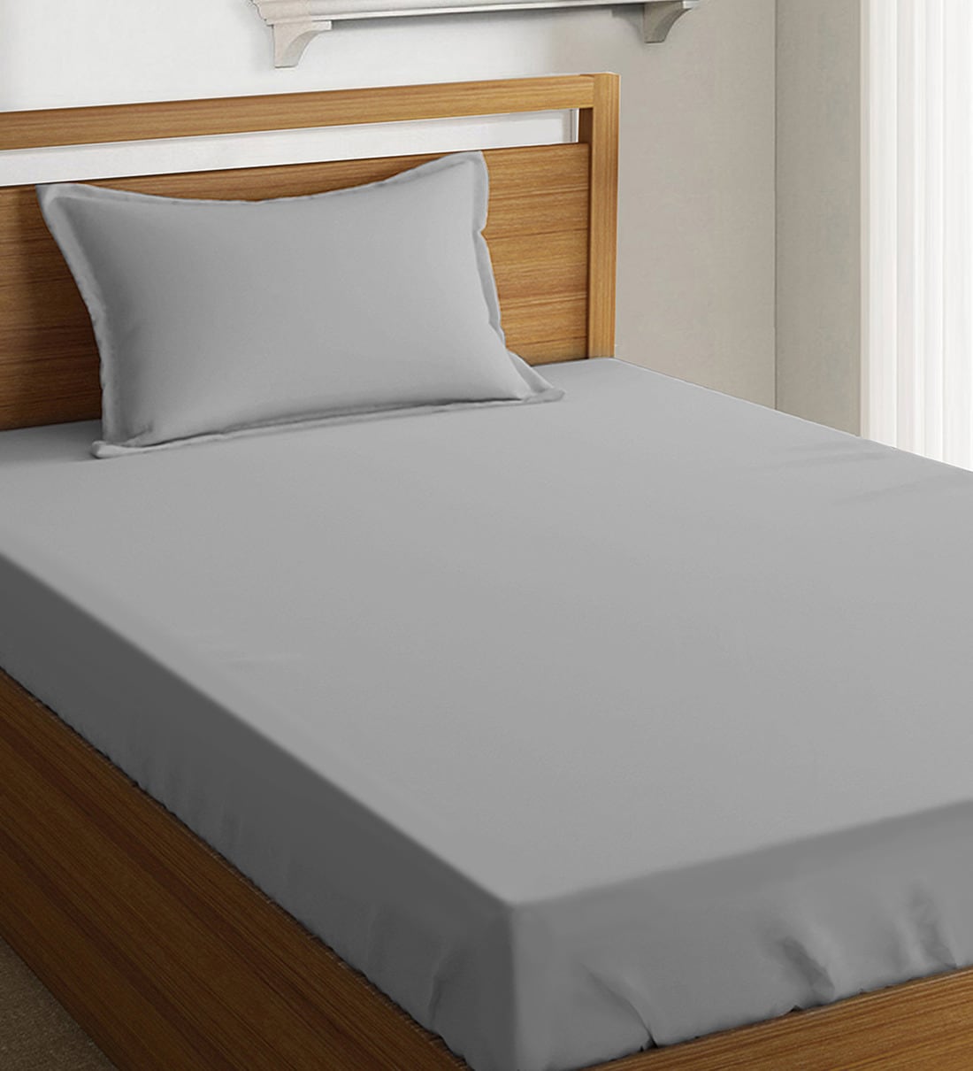 Buy Cotton 400TC Single Fitted Bedsheet With 1 Pillow Covers Online