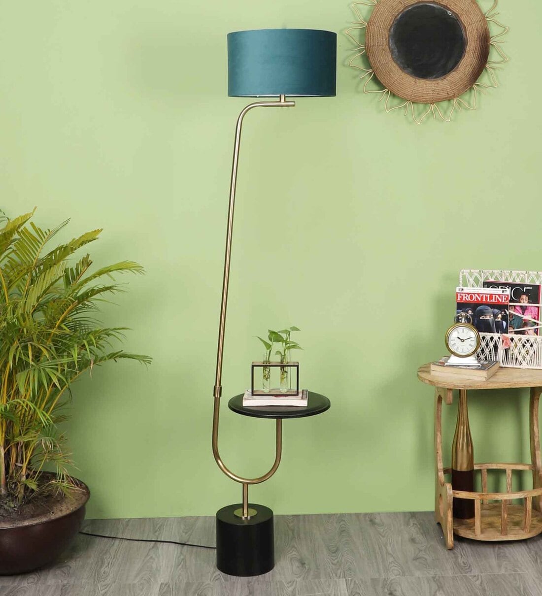 Buy Grey Fabric Shade Floor Lamp With Black & Gold Base By Sapphire