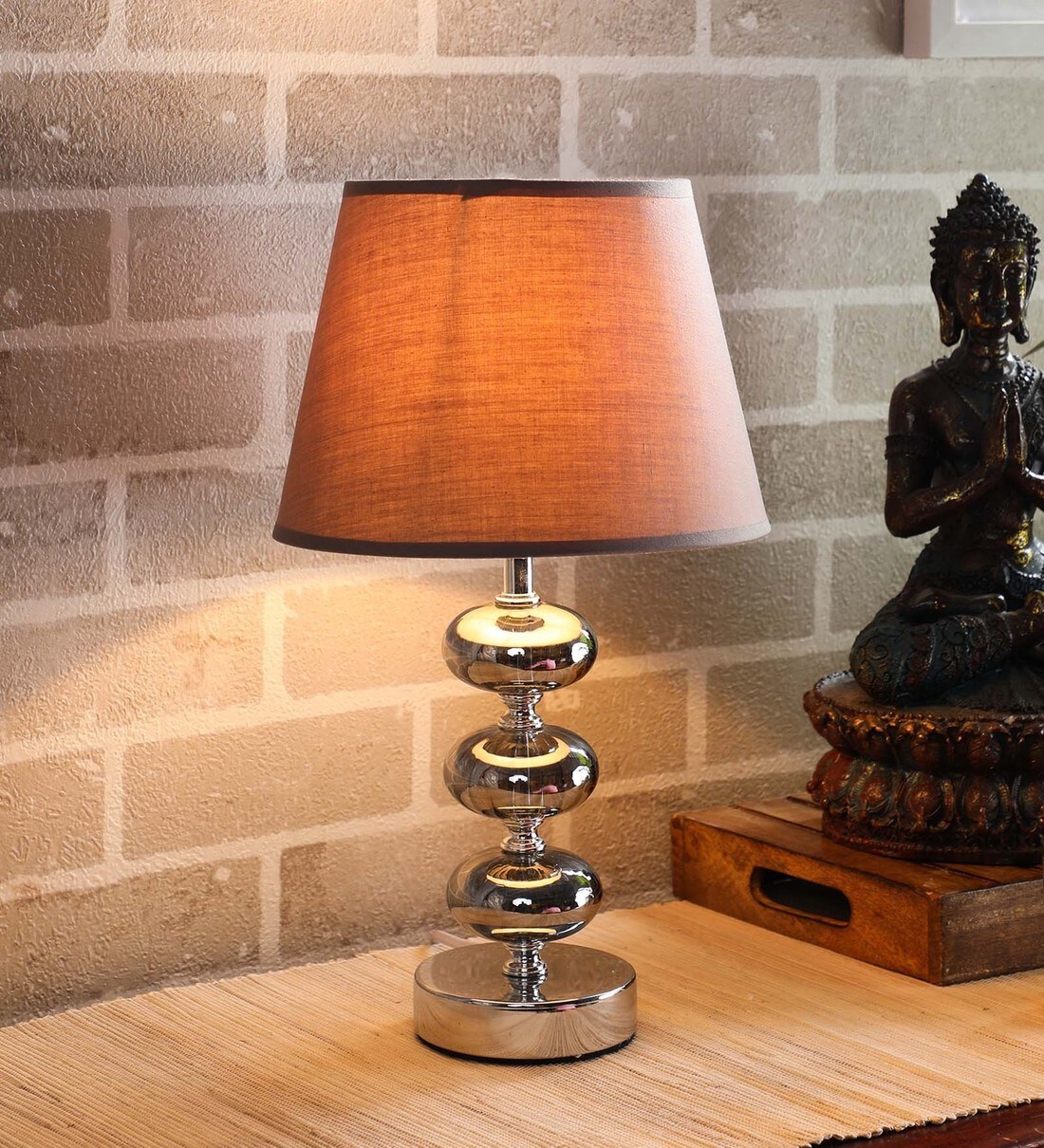 Buy Grey Fabric Shade Table Lamp with Grey Base by Tu Casa Online