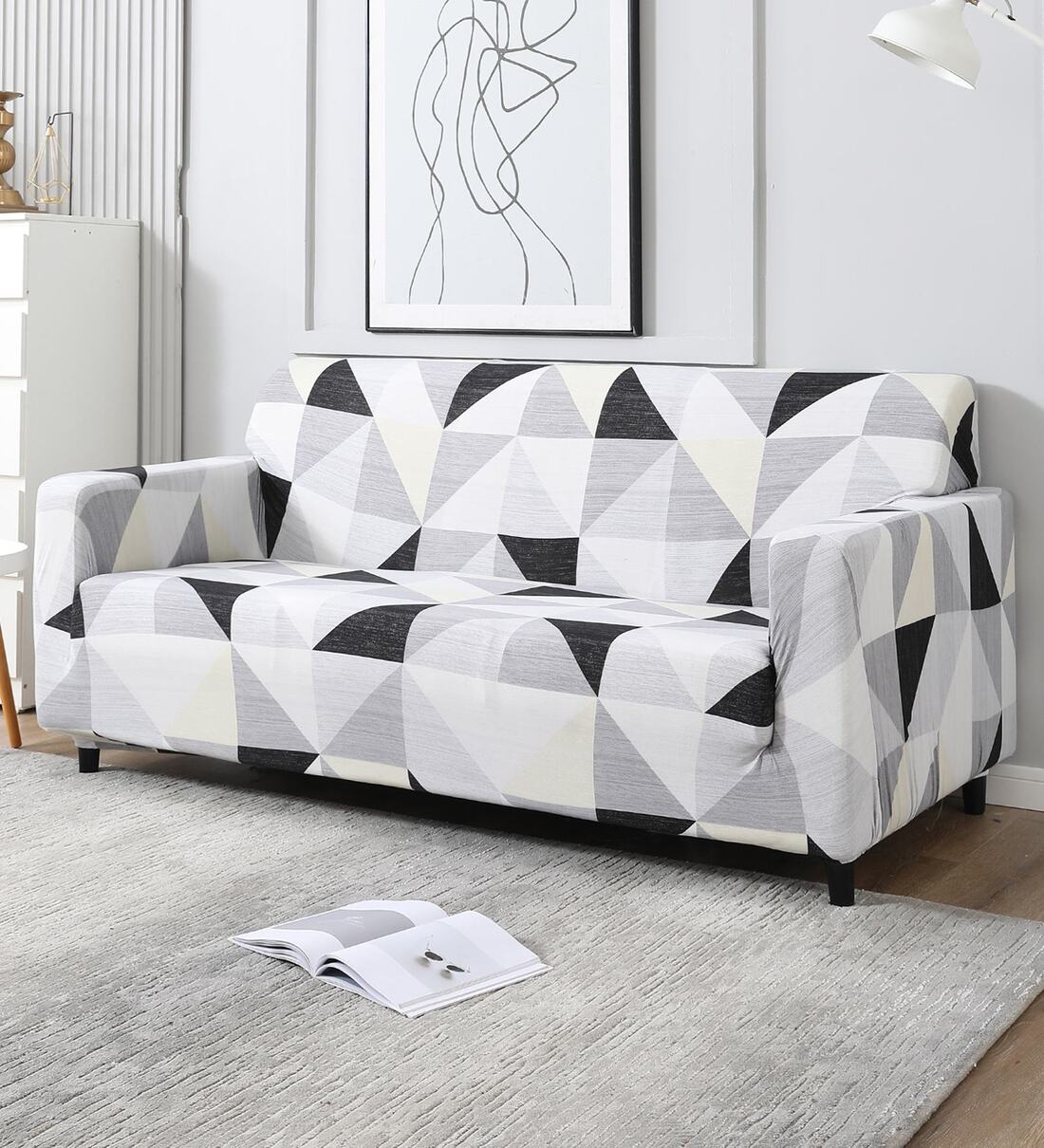 Buy Grey Geometric Polyester 3 Seater Sofa Cover at 20% OFF by HOKIPO | Pepperfry