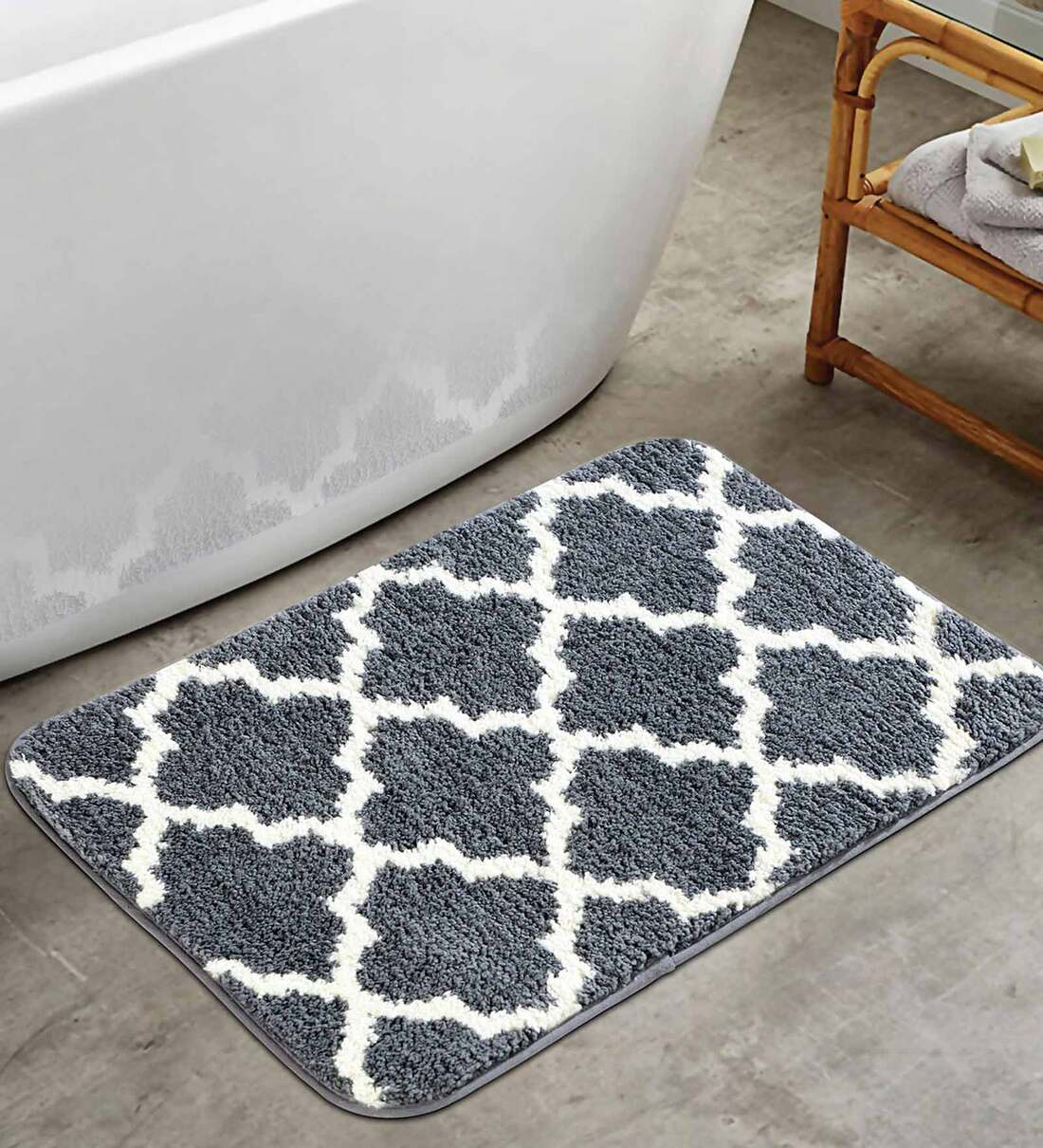 Buy Grey Traditional Polyester 24x16 Inches AntiSkid Bath Mat by ...