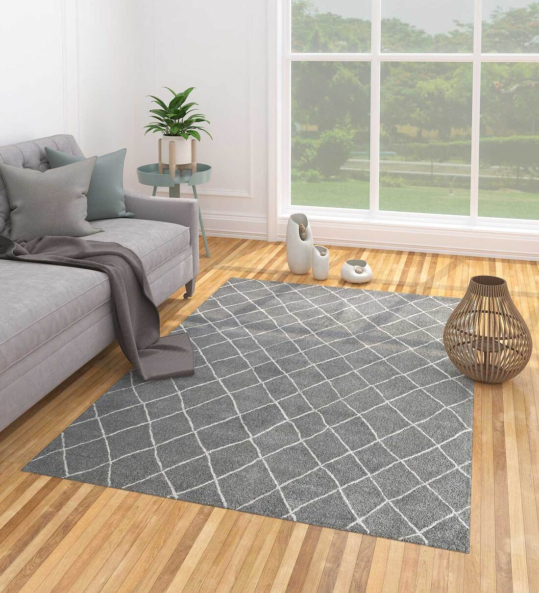 Buy Grey Geometric Wool 8 x 10 ft Hand Tufted Carpet by Jaipur Rugs at 30 OFF by Jaipur Rugs