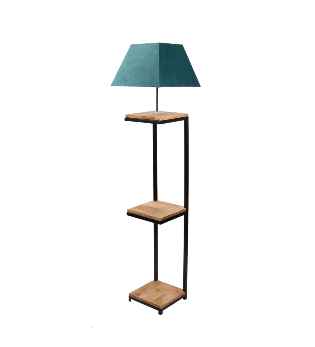 Buy Grey Iron &Velwet Shade Floor Lamp With Black & Natural Base By