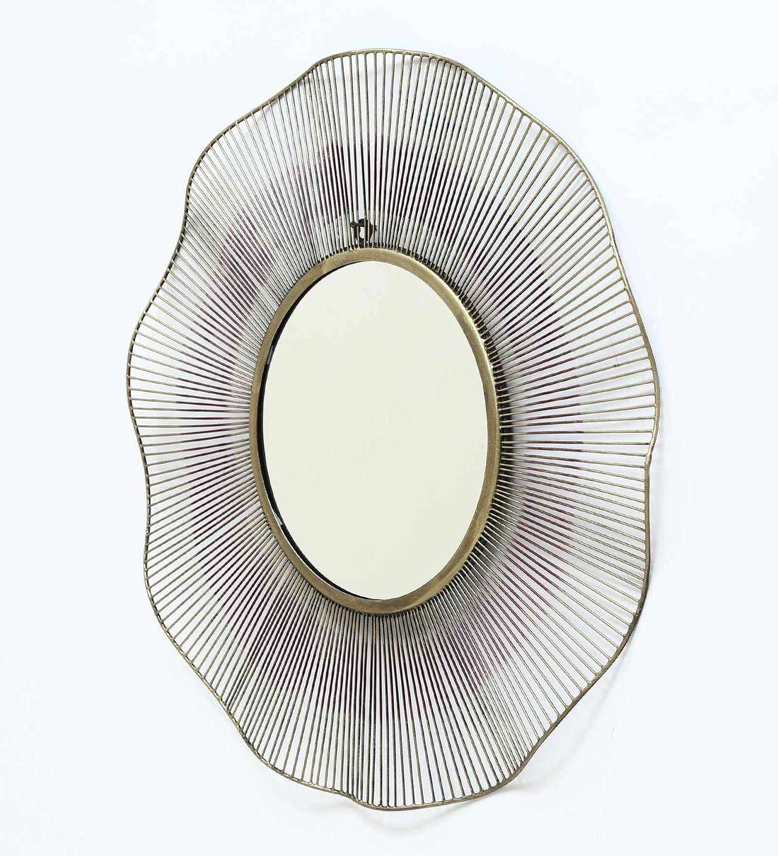 Buy Metal Round Wall Mirror in Grey colour by Vedas Online Decorative